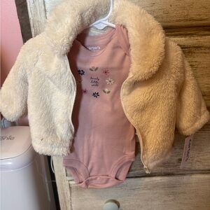 Carter's Pink Bodysuit with Cream Fleece Jacket